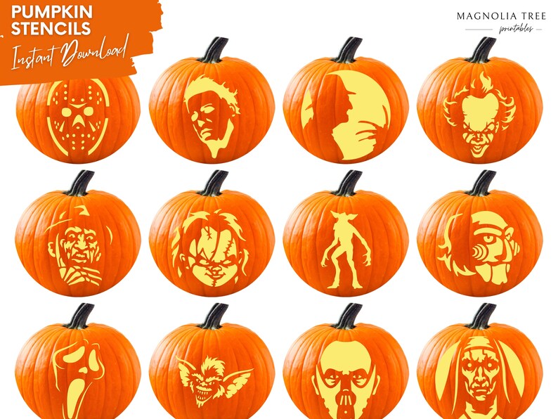 Horror Movie Bundle Printable Pumpkin Carving Stencils PDF Template