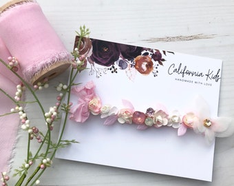 Baby Spitze Perlen Haarband Tüll Schleife Mädchen Haarschmuck Taufe Rosa Weiß