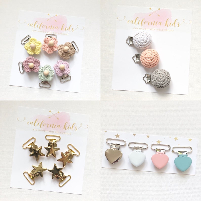 Schnullerketten Clip Blau Holz Natur Gold Rosa 5 Farben zur Auswahl Schnullerband DIY Wei\u00df