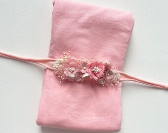 Newborn Props * Neugeborenen Set * Haarband & Jersey Tuch * Wrap * Pink * Rosa * Babyfotografie * Baby Props * Erstes Foto