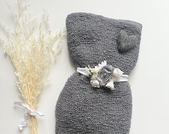 Newborn Props * Boho Neugeborenen 3er Set * 1 Haarband & Wrap* Filz Herz * Grau * Beige * Babyfotografie