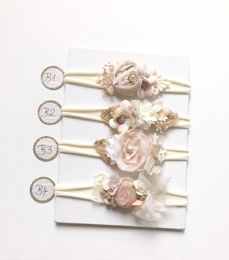 Neugeborenen Fotografie Beige /& Ivory 4 zur Auswahl 1 Baby Haarband Ab Newborn zum Mitwachsen Taufe Babyfotografie