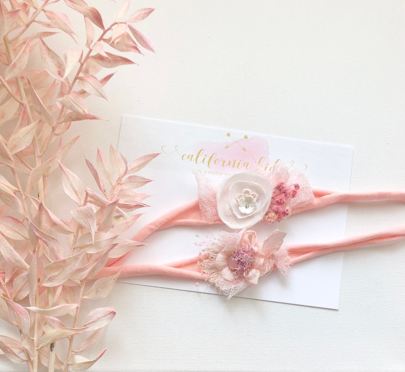 Babyfotografie Taufe Newborn Props Tieback Boho Baby Haarband Stirnband zum Binden Lovely Rosa