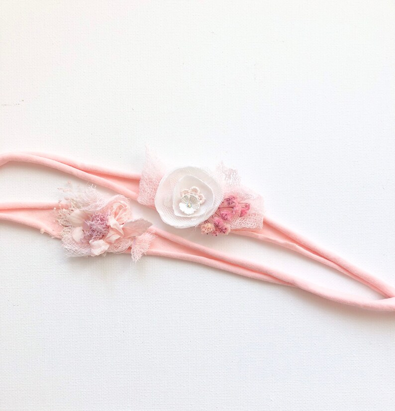 Babyfotografie Taufe Newborn Props Tieback Boho Baby Haarband Stirnband zum Binden Lovely Rosa