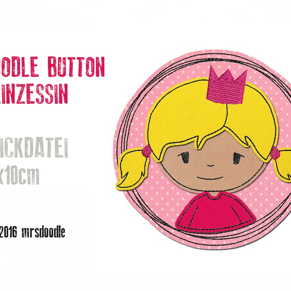 Stickdatei Prinzessin Doodle-Button 10x10cm