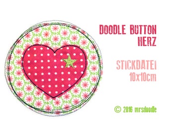 Embroidery File Heart Doodle button 10 x 10 cm