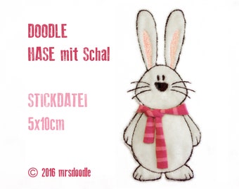Bunny with scarf 5 x 10 cm 3D doodle embroidery file