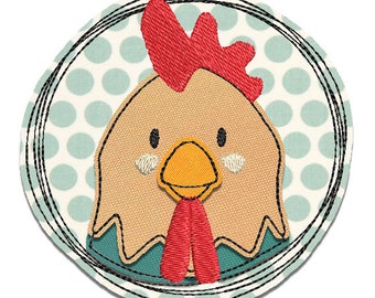 Fichier de broderie coq doodle bouton 10 x 10 cm