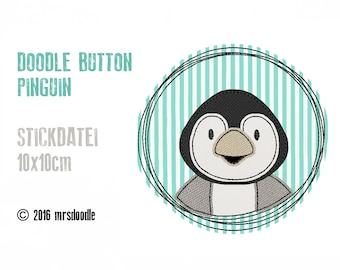 Stickdatei Pinguin Doodle-Button 10x10cm