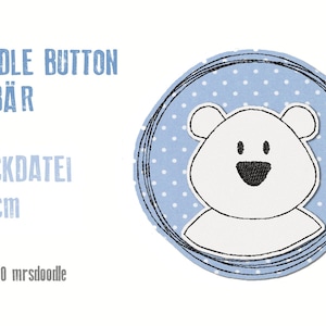 Embroidery File Polar Bear Doodle Button 7 x 7 cm
