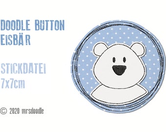 Fichier de broderie Polar Bear Doodle Button 7 x 7 cm