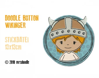 Stickdatei Wikinger Doodle-Button 13x13cm