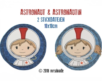 Broderie de Doodle Set astronautes 2 fichiers 10 x 10 cm