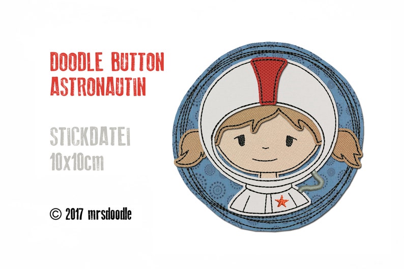 Stickdatei Astronautin Doodle-Button 10x10cm Bild 1