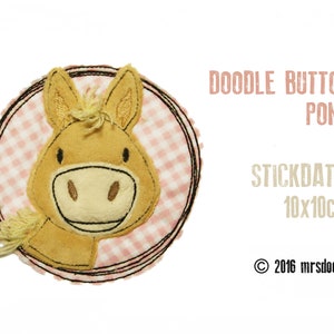 Poney de fichier broderie Doodle bouton 10 x 10 cm