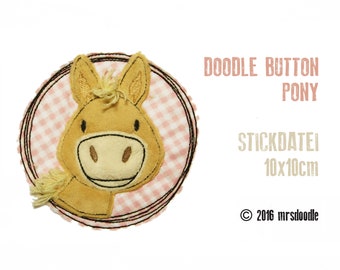 Stickdatei Pony Doodle-Button 10x10cm