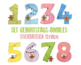 Set Geburtstags-Doodles 13x18cm Stickdateien