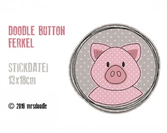 Embroidery file piglet doodle button 13 x 18 cm