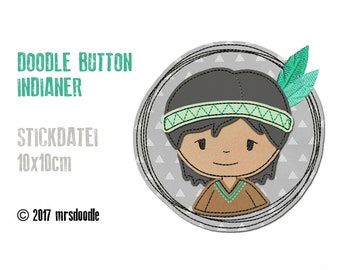 Stickdatei Indianer Doodle-Button 10x10cm
