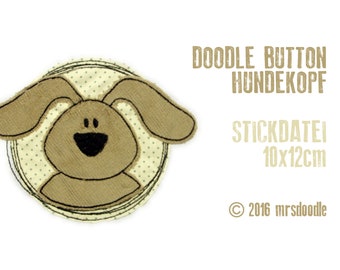 Stickdatei Hundekopf Doodle-Button 12x10cm