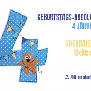 Geburtstags-Doodle 4 Jahre 13x18cm Stickdatei