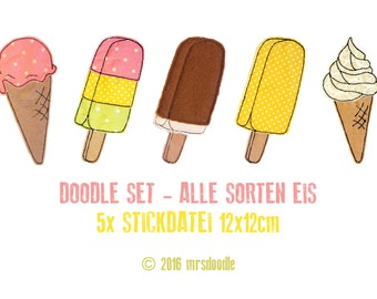 Set - Alle Sorten Eis 12x12cm Doodle Stickdatei