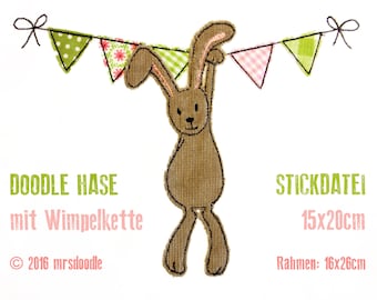Stickdatei Hase mit Wimpeln Doodle 16x26cm