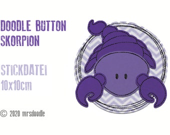 Stickdatei Skorpion Doodle-Button 10x10cm