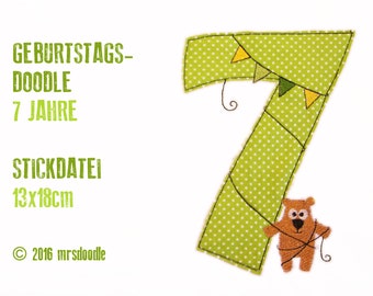 Geburtstags-Doodle 7 Jahre 13x18cm Stickdatei