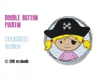 Stickdatei Piratin Doodle-Button 18x18cm