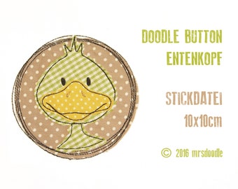 Doodle Button Duck Head 10x10 embroidery file