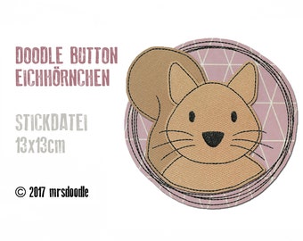 Stickdatei Eichhörnchen Doodle-Button 13x13cm