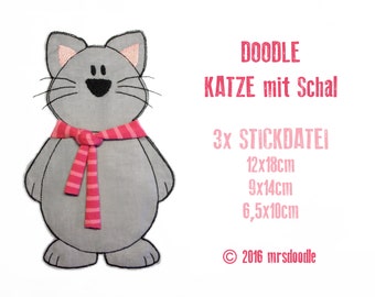 Cat with Scarf set embroidery file in 3Größen