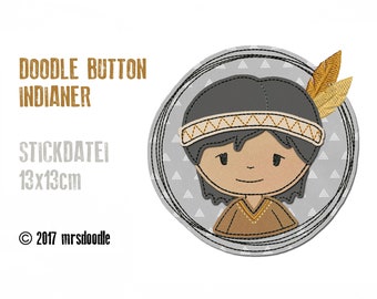 Stickdatei Indianer Doodle-Button 13x18cm