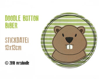 Embroidery file beaver doodle button 13 x 13 cm