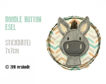 Embroidery file Donkey Doodle-button 7 x 7 cm