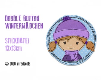 Stickdatei Wintermädchen Doodle-Button 13x13cm