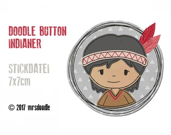 Stickdatei Indianer Doodle-Button 7x7cm