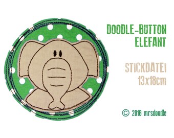 Doodle Button Elefant 13x18 Stickdatei