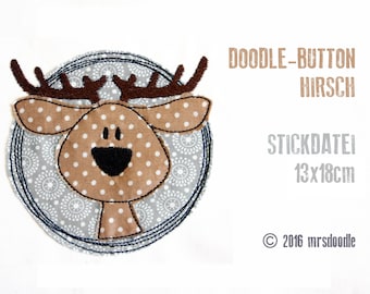 Stickdatei Hirsch Doodle-Button 13x18cm