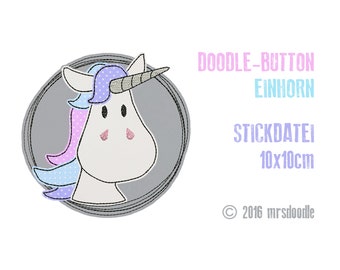 Stickdatei Einhorn Doodle-Button 10x10cm