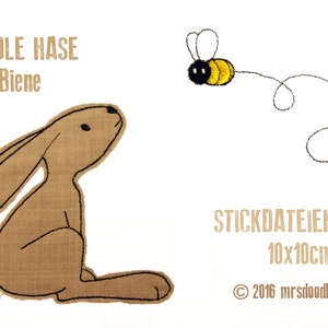 Embroidery file bunny with bee doodle 10 x 10 cm image 1