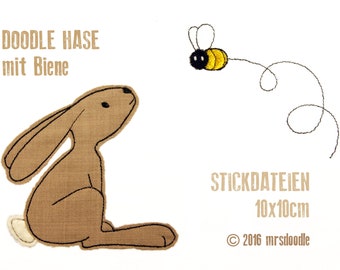 Embroidery file bunny with bee doodle 10 x 10 cm