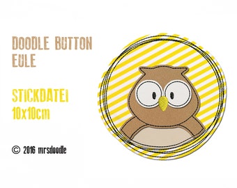 Stickdatei Eule Doodle-Button 10x10cm