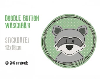 Stickdatei Waschbär Doodle-Button 13x18cm