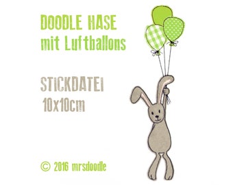 Appliques de broderie machine ballon Bunny Doodle 10 x 10 cm