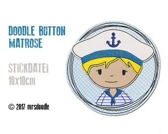 Stickdatei Matrose Doodle-Button 10x10cm