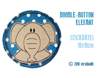 Doodle Button Elefant 10x10 Stickdatei