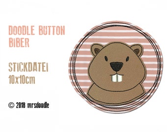 Embroidery file beaver doodle button 10 x 10 cm