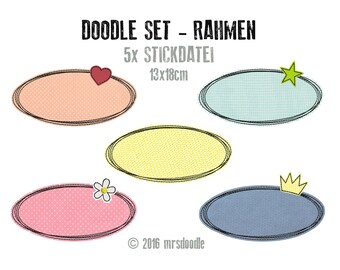Set frame 13x18 embroidery file nameplate doodle